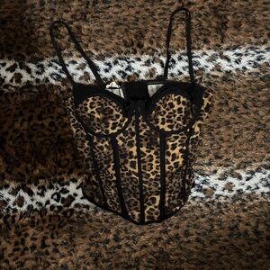 Garage Leopard Print Bustier Corset Top - Black Trim